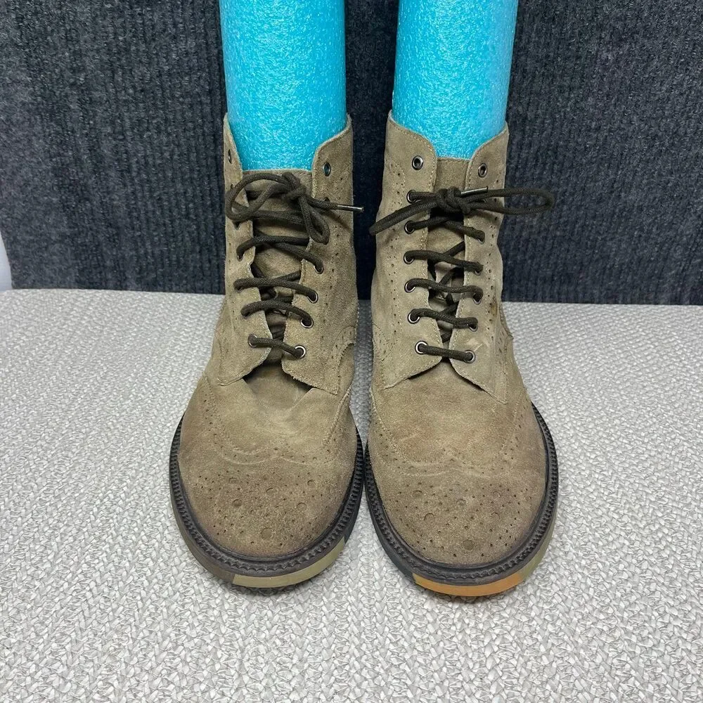 Vintage Cinti Suede Leather Wingtip Ankle Boots Brown Lace Up Mens 45 / US 12
